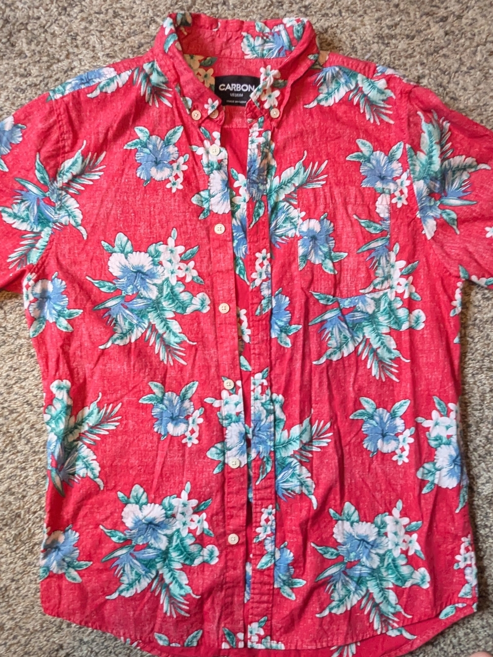 Carbon Red Tropical Floral Short Sleeve Button-Down Shirt